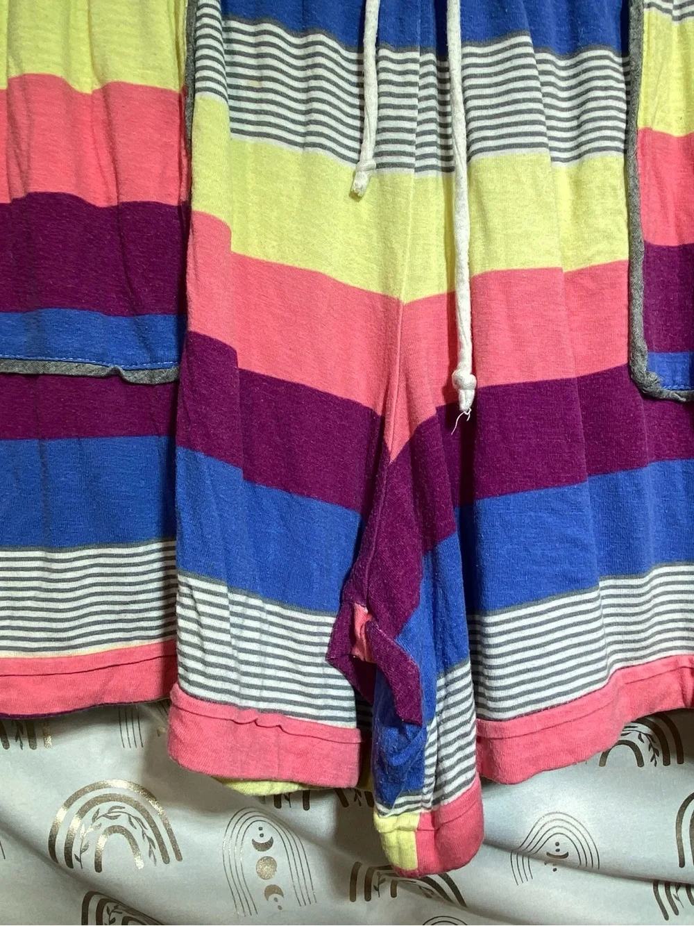 Casual Multi-Stripe Drawstring Men’s Shorts - Pink, Blue, Yellow